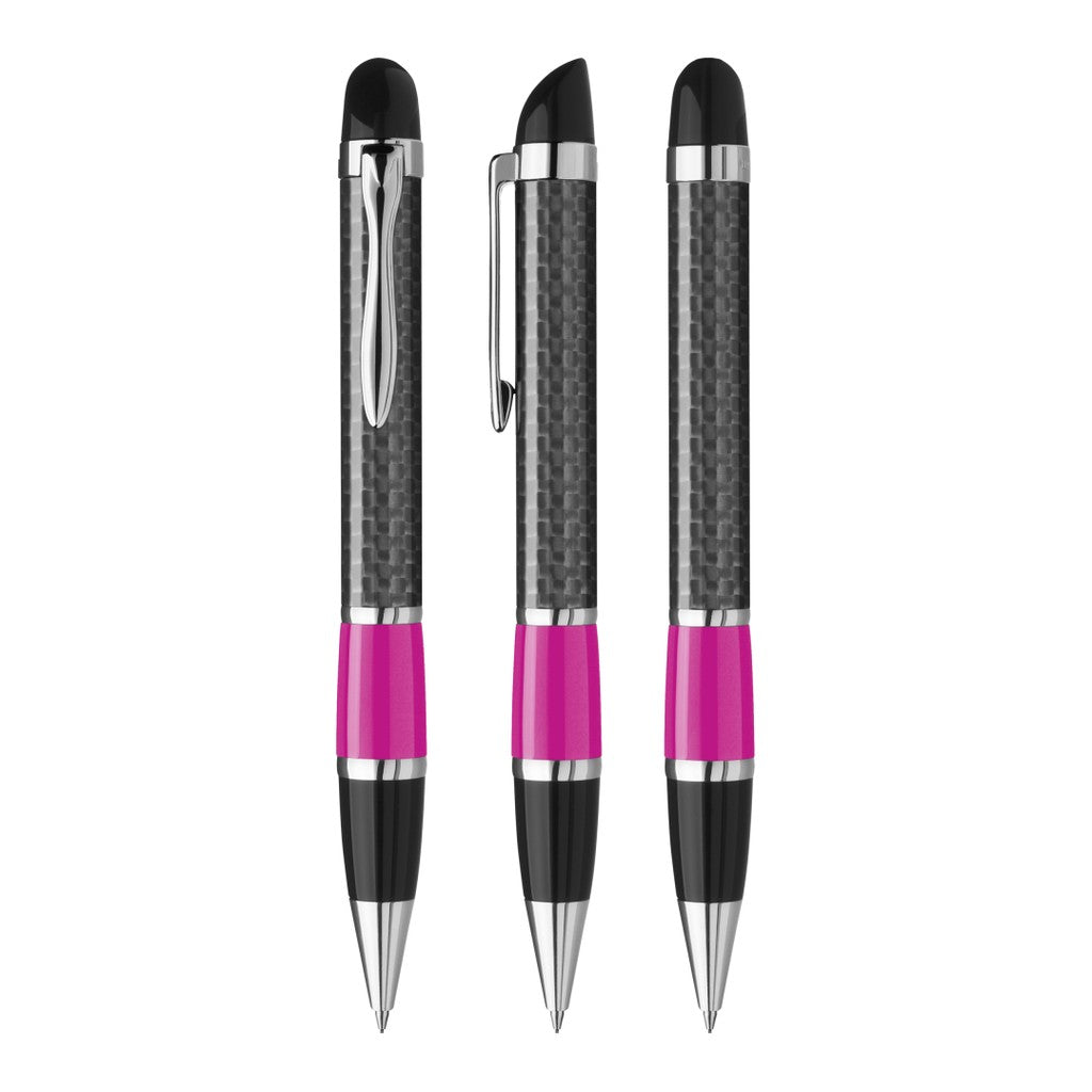 Drehbleistift mit Carbonoptik und Metallclip – Magenta