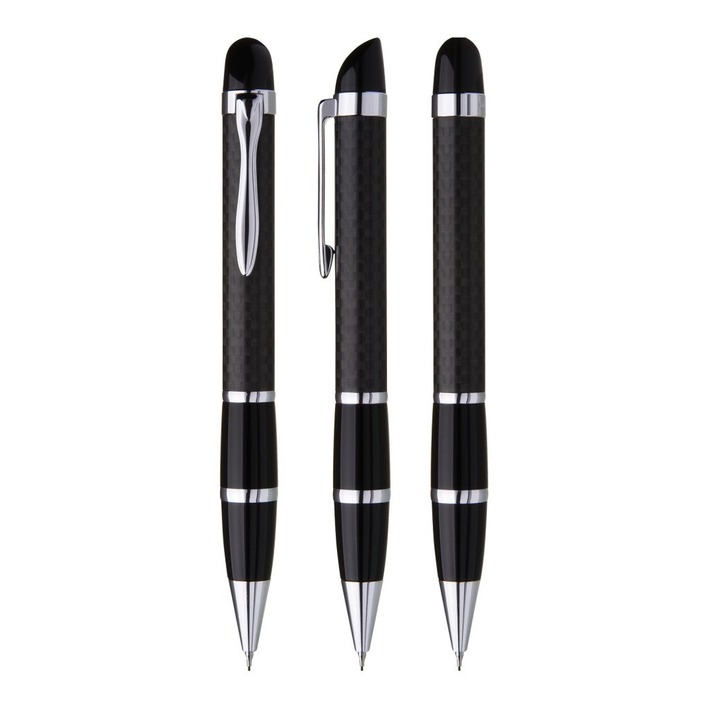 Drehbleistift mit Carbonoptik und Metallclip – Schwarz