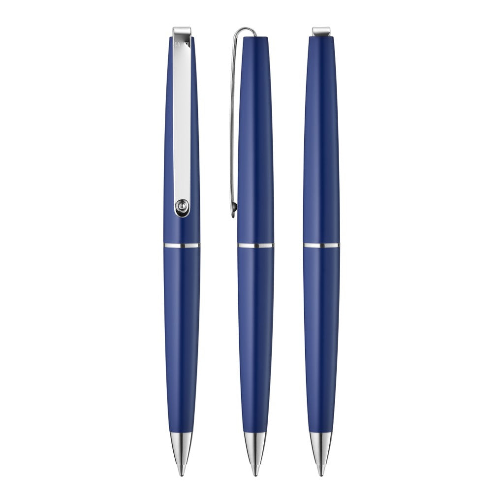 Drehkugelschreiber aus Metall mit langem Metallclip – Blau