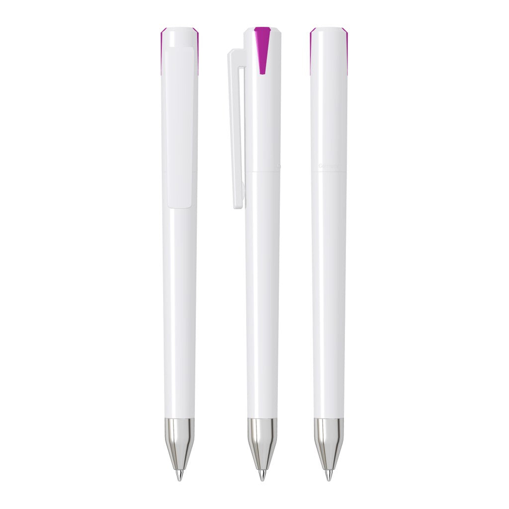 Drehkugelschreiber gedeckt glänzend mit farbigem Stopfen – Fuchsia