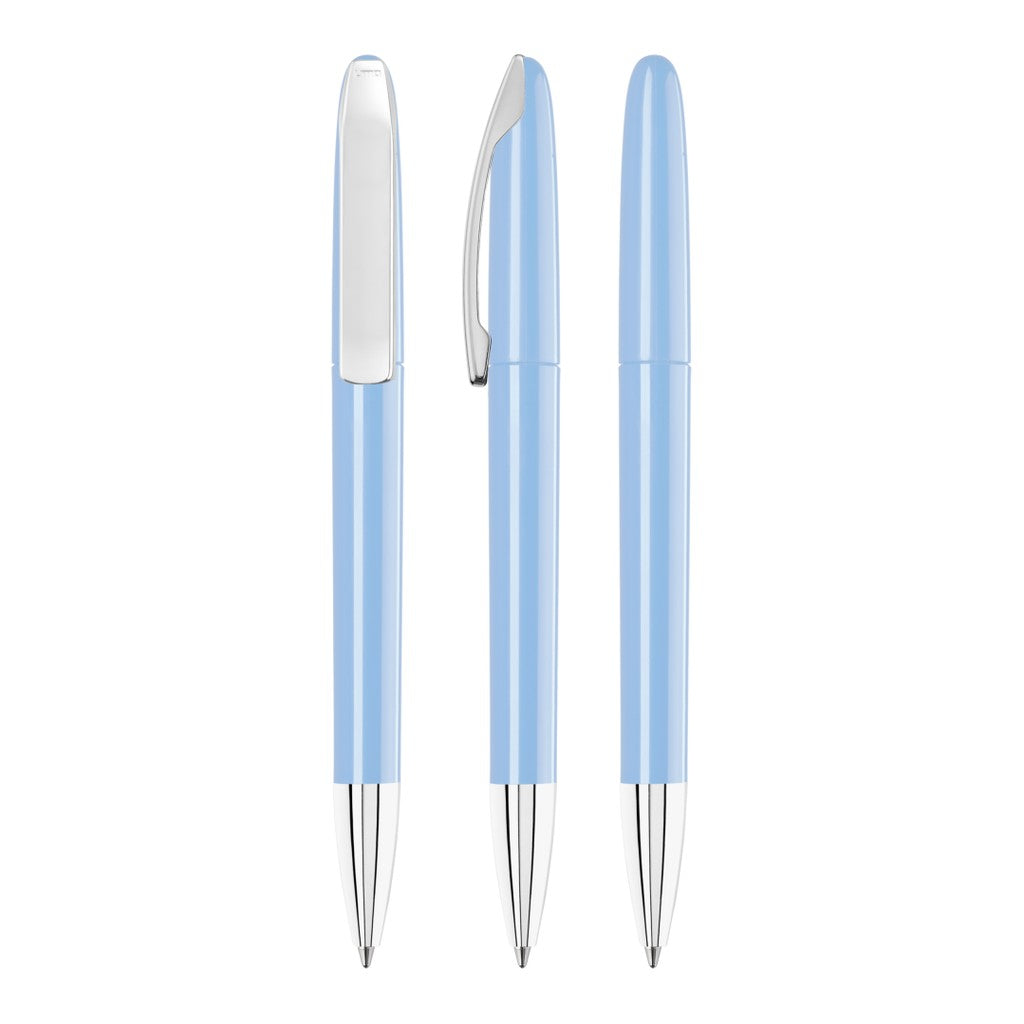 Drehkugelschreiber glänzend mit Metallclip – Hellblau