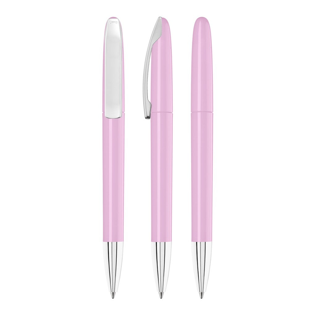 Drehkugelschreiber glänzend mit Metallclip – Rosa