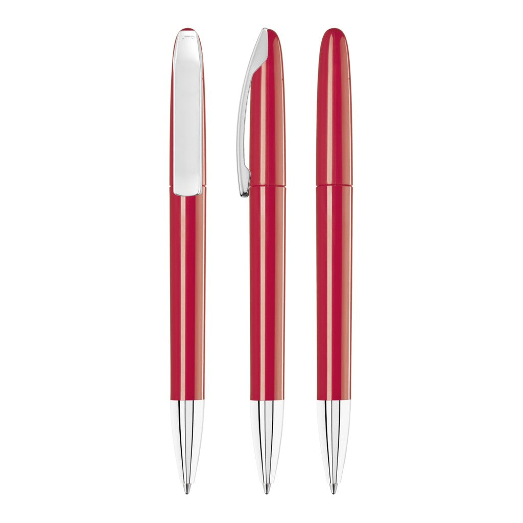 Drehkugelschreiber glänzend mit Metallclip – Rot