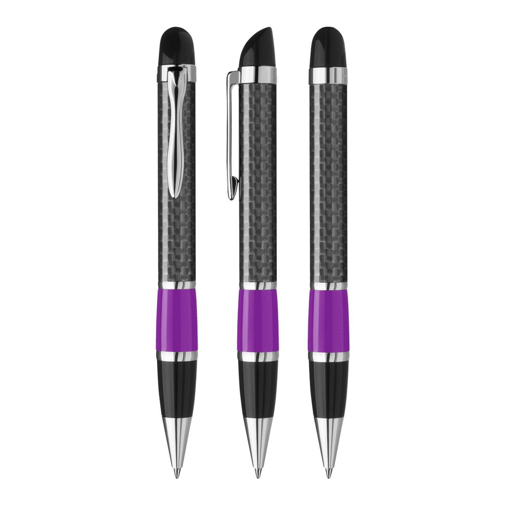 Drehkugelschreiber mit Carbonoptik und Griffzone – Dunkelviolett