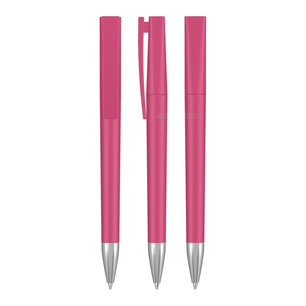 Drehkugelschreiber mit geripptem Griff und Metallspitze – Magenta