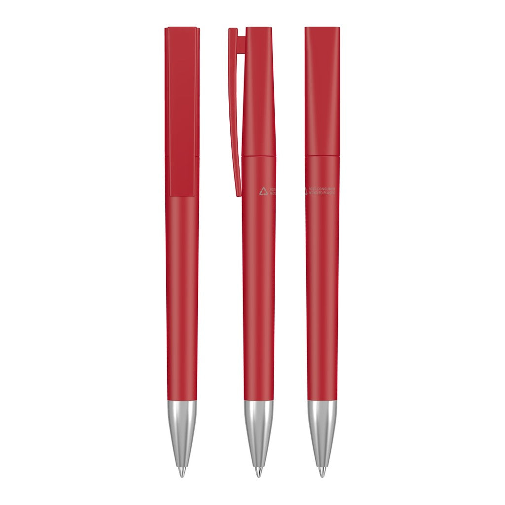 Drehkugelschreiber mit geripptem Griff und Metallspitze – Rot