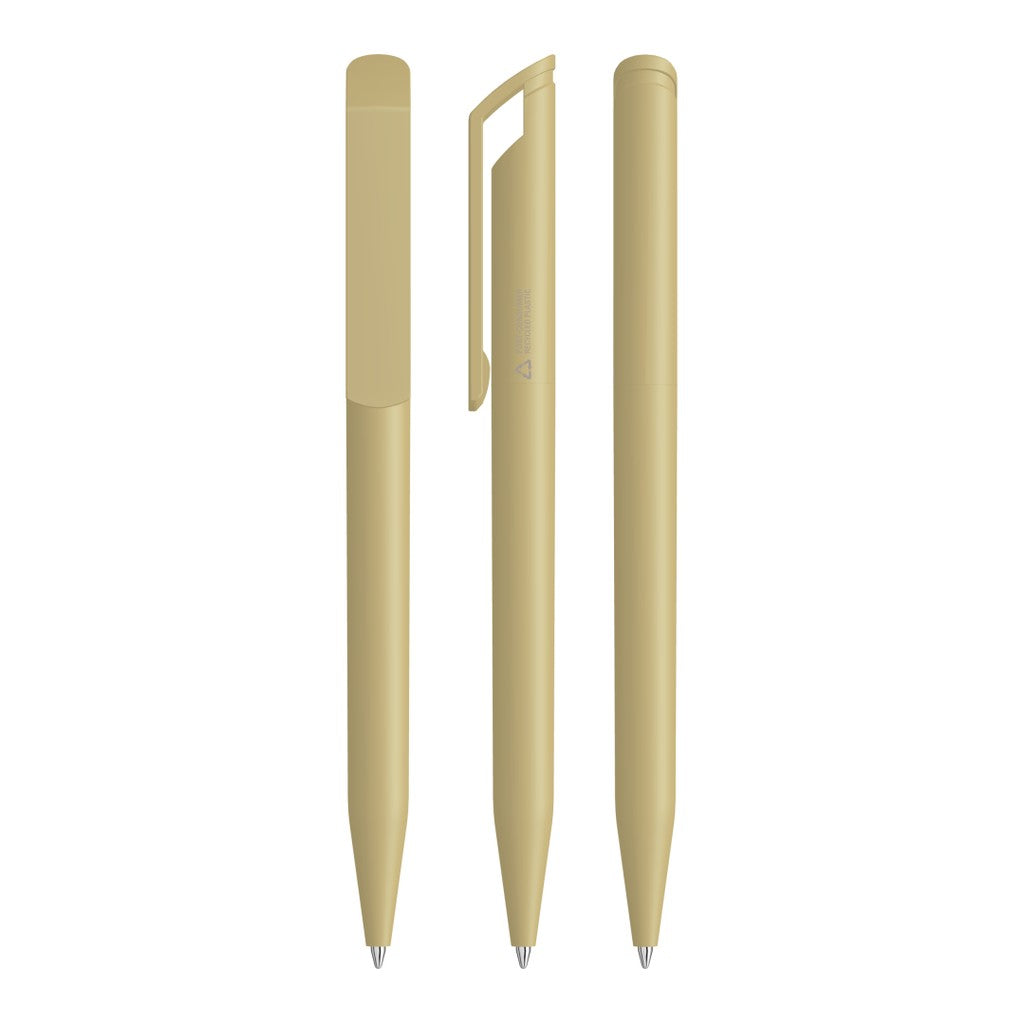 Drehkugelschreiber mit Lochclip und geriffelter Spitze – Beige
