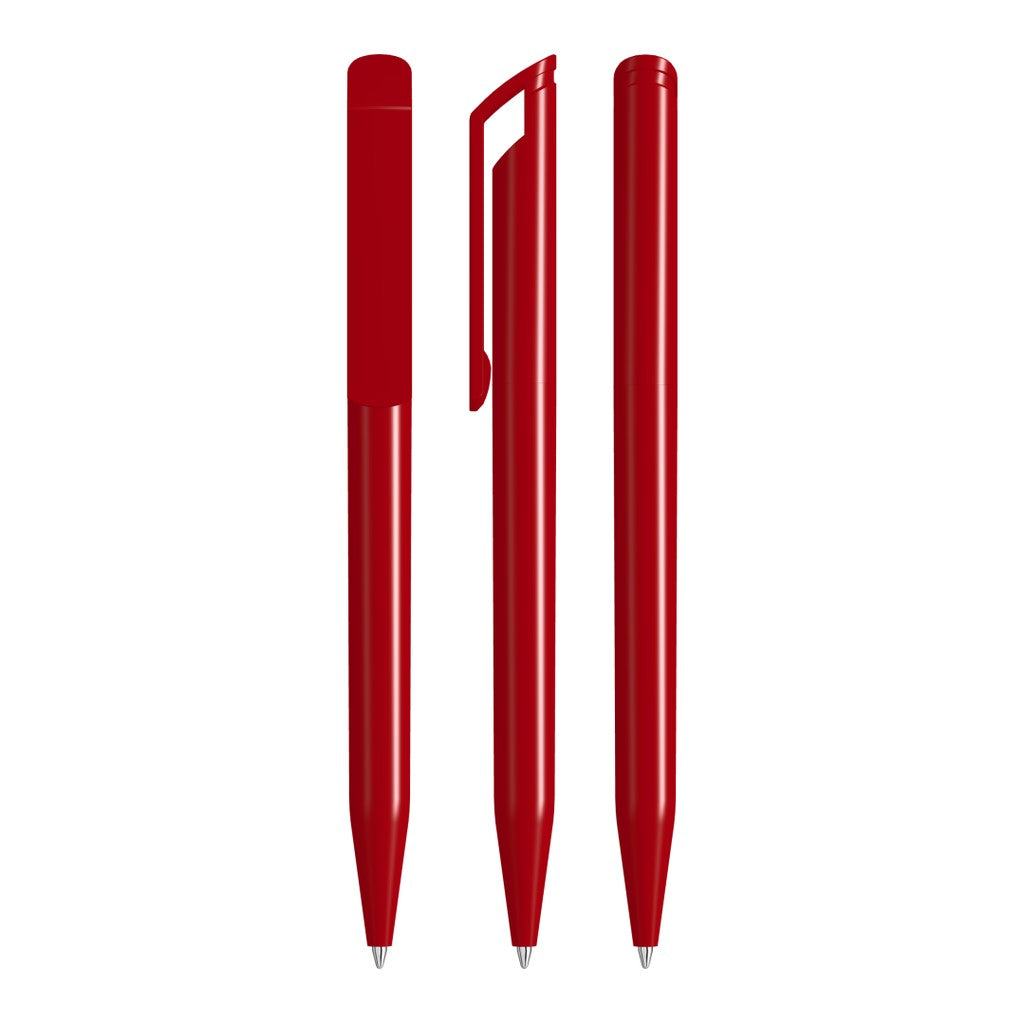 Drehkugelschreiber mit Lochclip und glänzendem Gehäuse – Rot