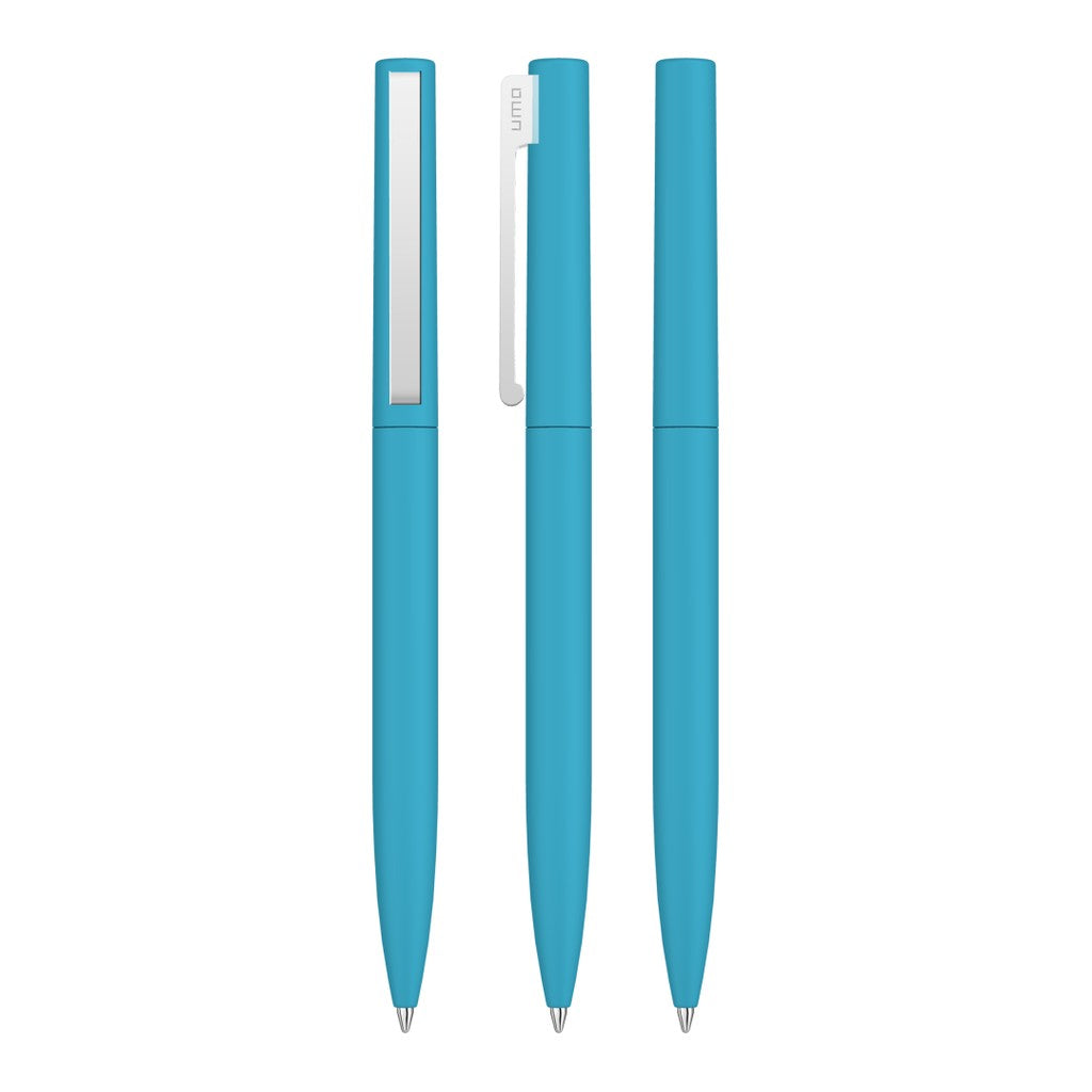 Drehkugelschreiber mit Soft Touch Griff und Federclip – Hellblau
