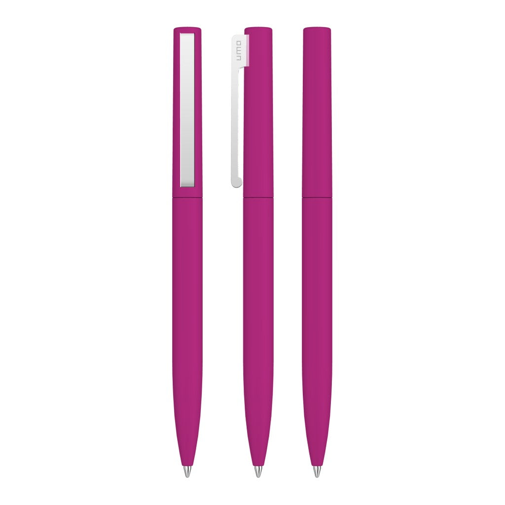 Drehkugelschreiber mit Soft Touch Griff und Federclip – Magenta