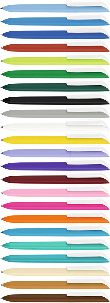 Drehkugelschreiber mit Softtouch Griff und weißer Kappe – alle Farben
