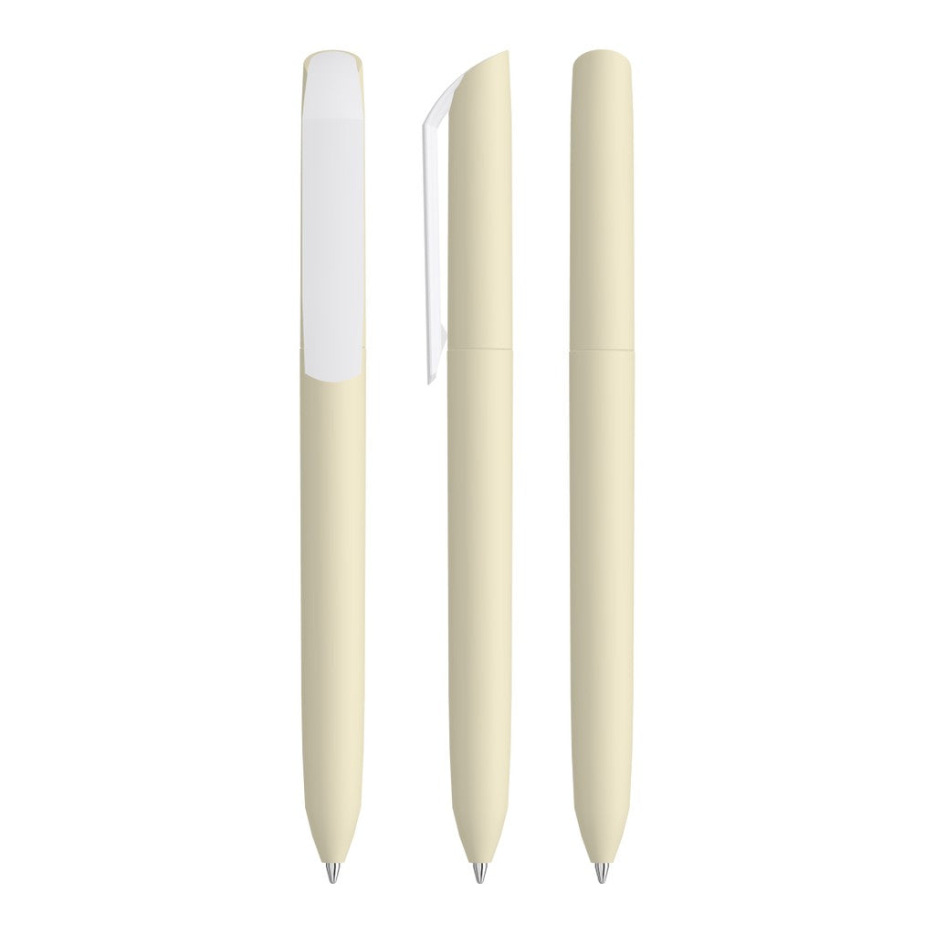 Drehkugelschreiber mit Softtouch Griff und weißer Kappe – Beige