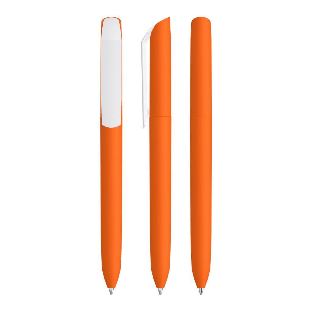 Drehkugelschreiber mit Softtouch Griff und weißer Kappe – Orange