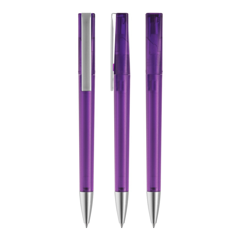 Drehkugelschreiber transparent frozen, breiter Clip – Violett