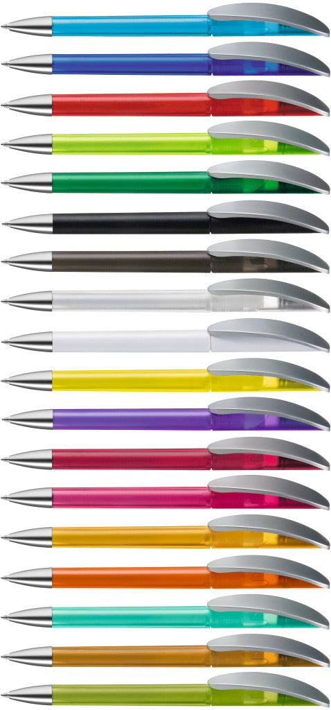 Drehkugelschreiber transparent frozen mit Bogenclip – alle Farben