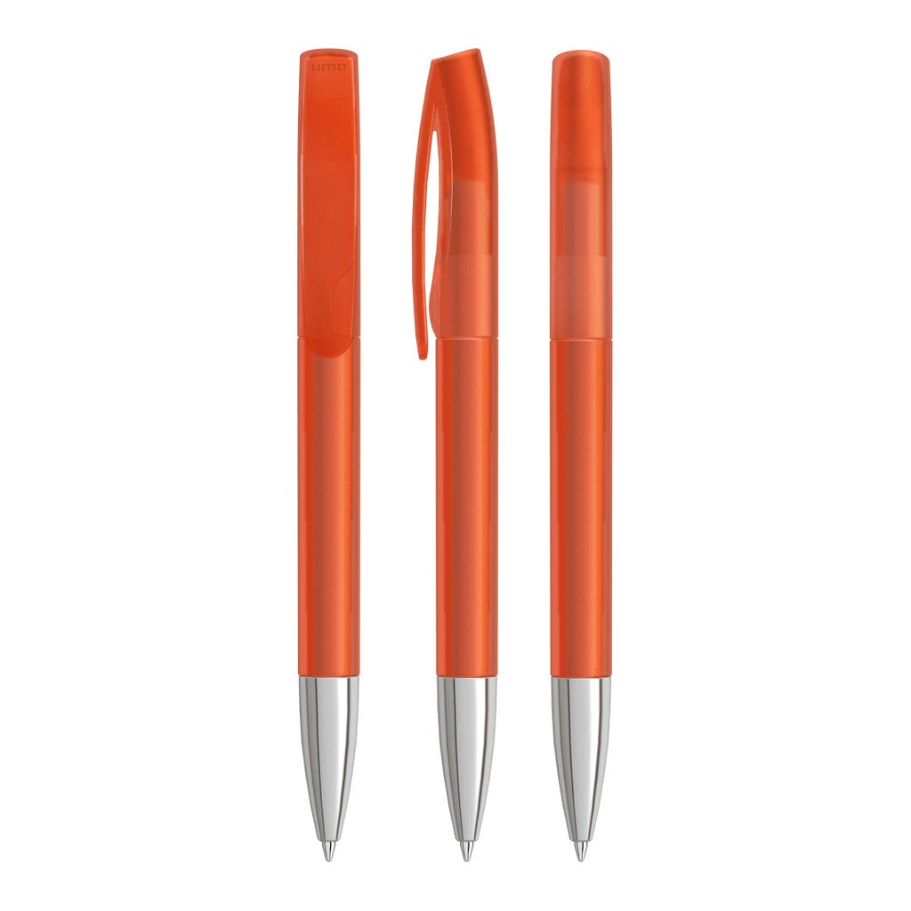 Drehkugelschreiber transparent frozen mit Chromspitze – Orange