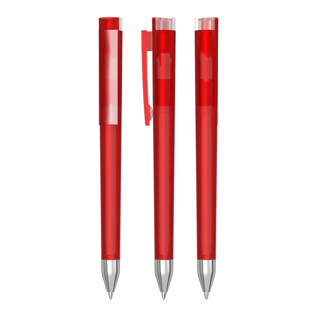 Drehkugelschreiber transparent frozen mit Metallspitze – Rot