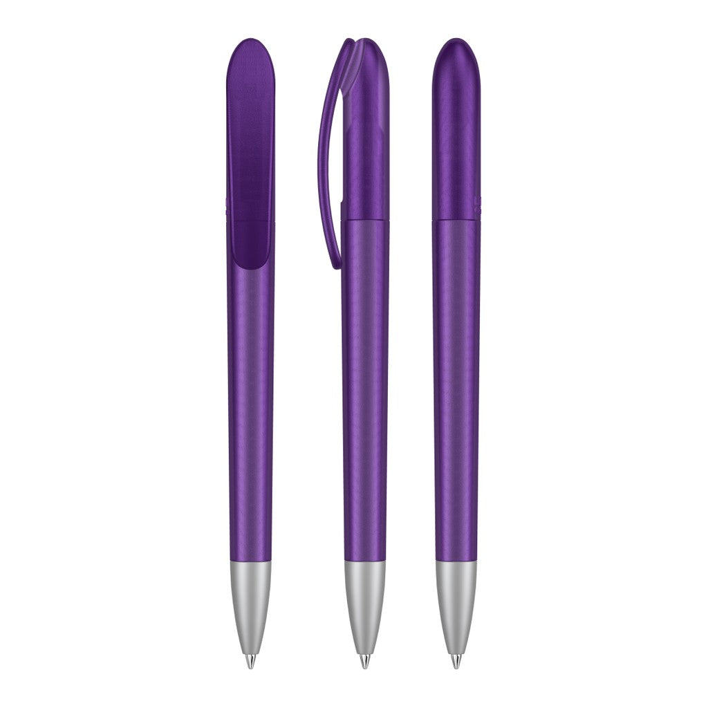 Drehkugelschreiber transparent frozen, schlanker Clip – Violett