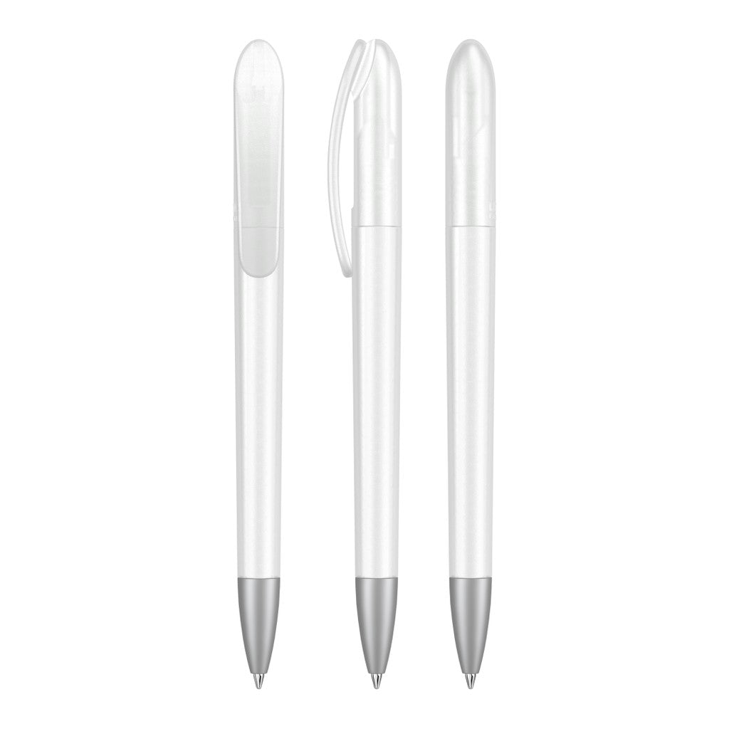 Drehkugelschreiber transparent frozen, schlanker Clip – Weiß