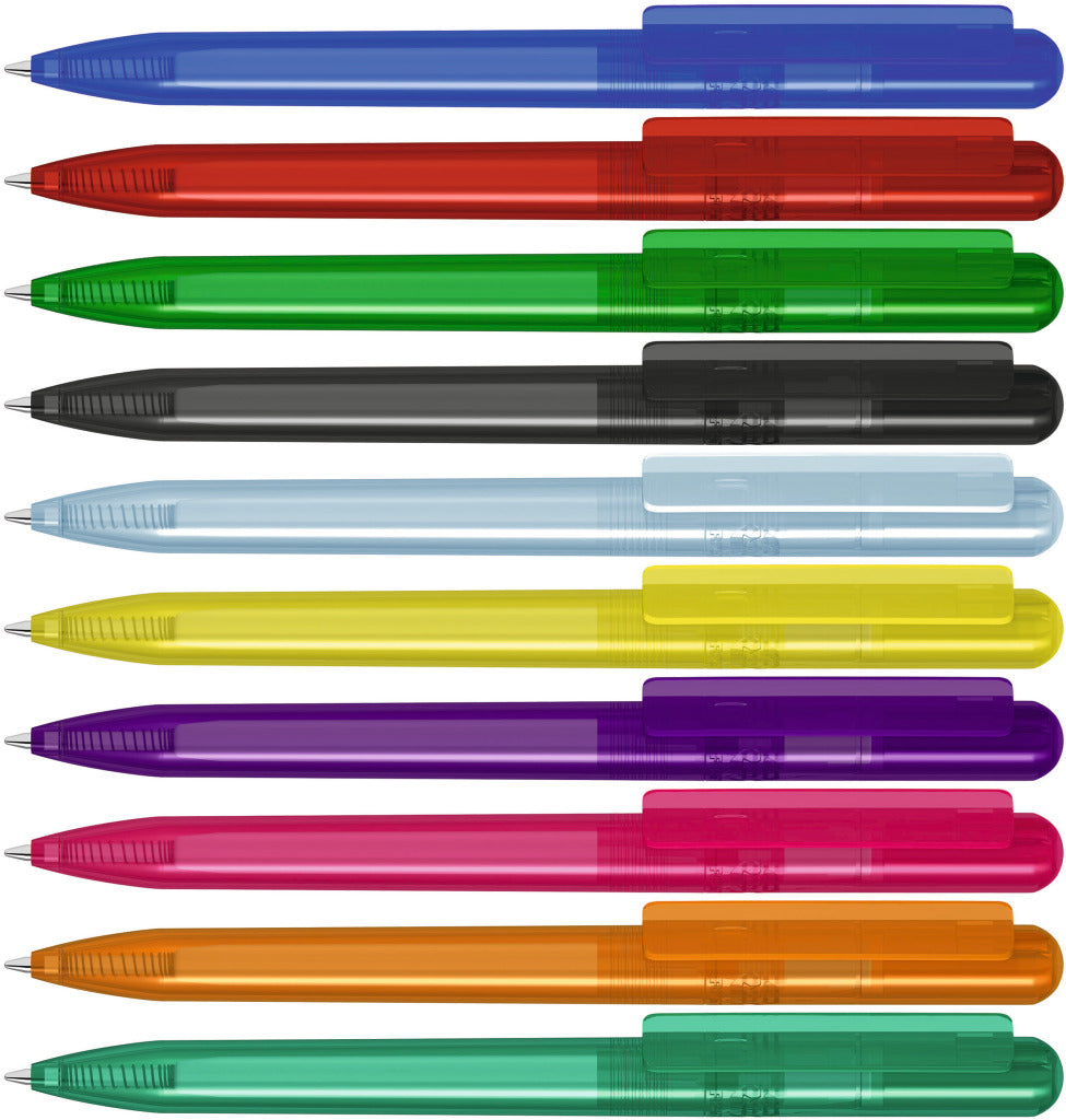 Drehkugelschreiber transparent glänzend in 10 Farben – alle Farben