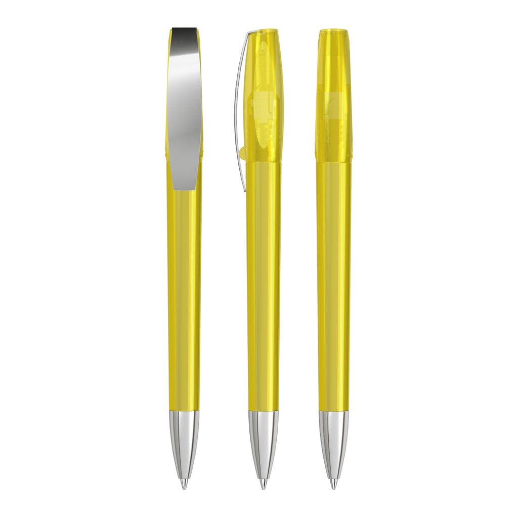Drehkugelschreiber transparent glänzend mit Chromclip – Gelb