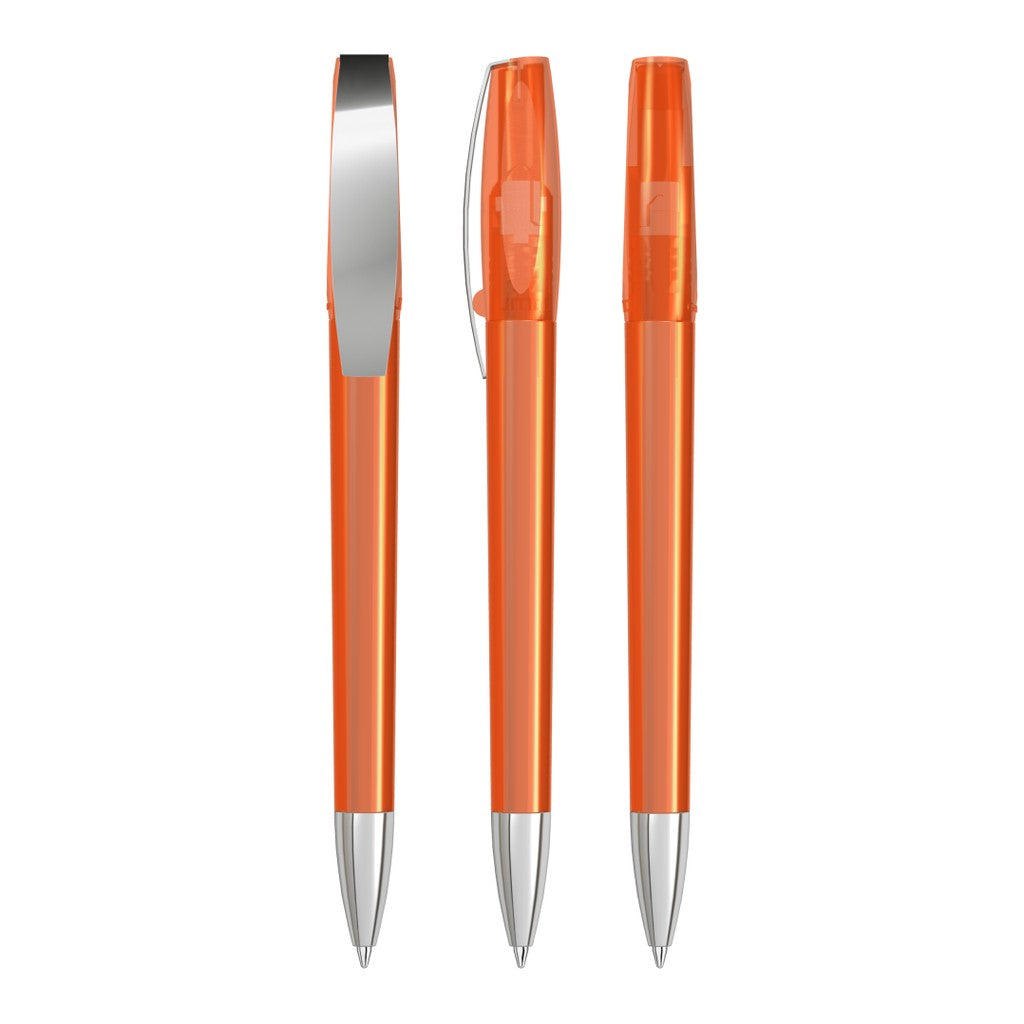 Drehkugelschreiber transparent glänzend mit Chromclip – Orange
