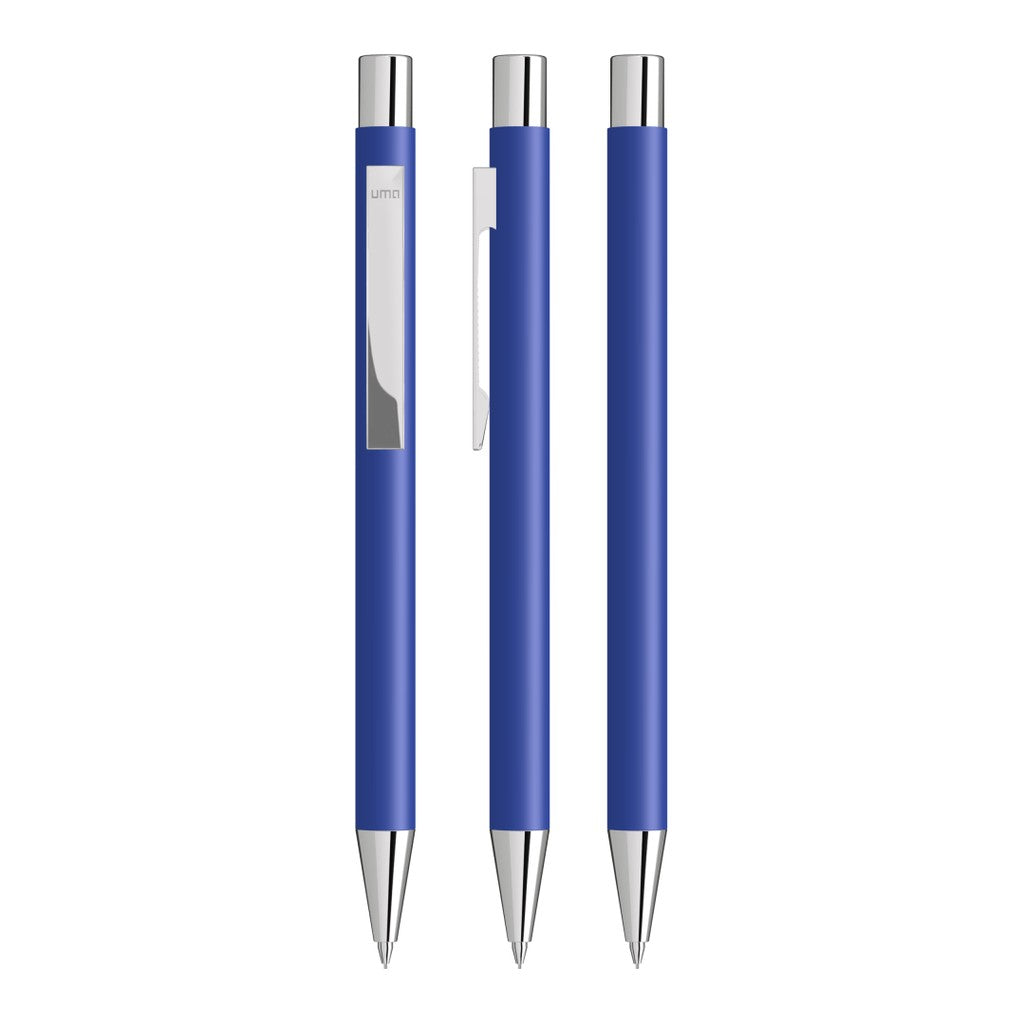 Druckbleistift aus Metall mit glänzendem Flachclip – Mittelblau