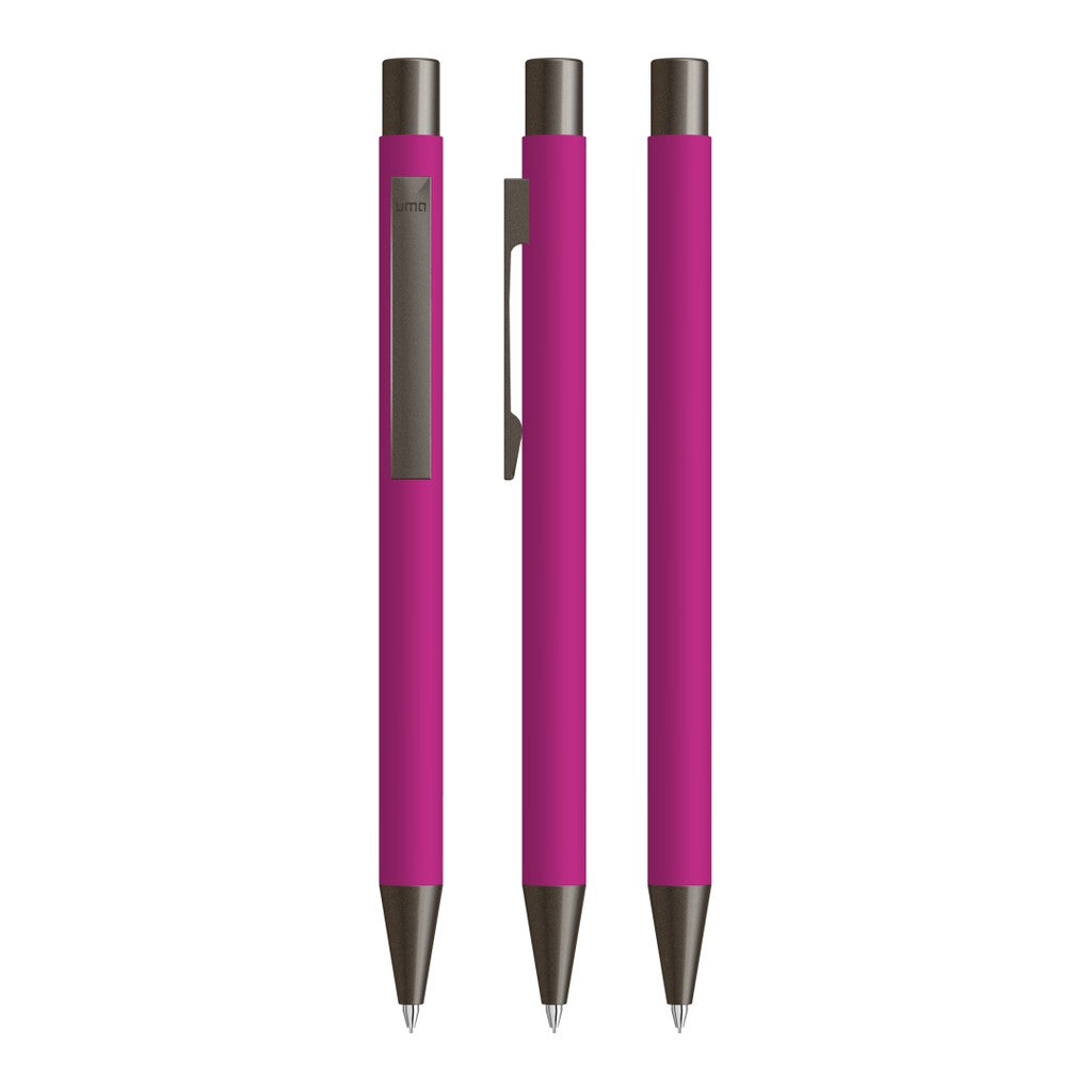 Druckbleistift mit gummiertem Gehäuse und Flachclip – Magenta