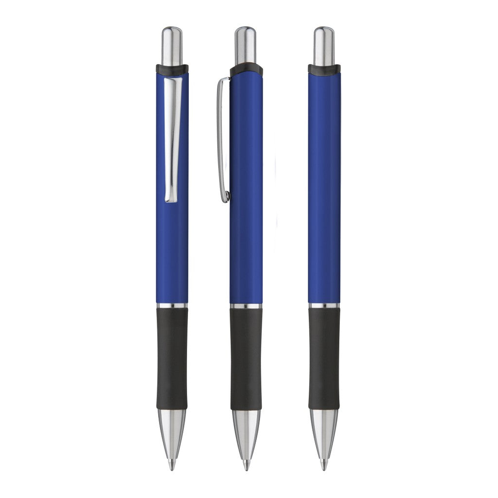Druckkugelschreiber Aluminium mit Gummigriffzone – Blau