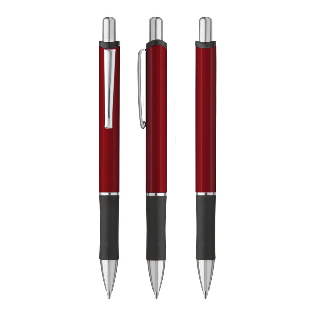 Druckkugelschreiber Aluminium mit Gummigriffzone – Rot