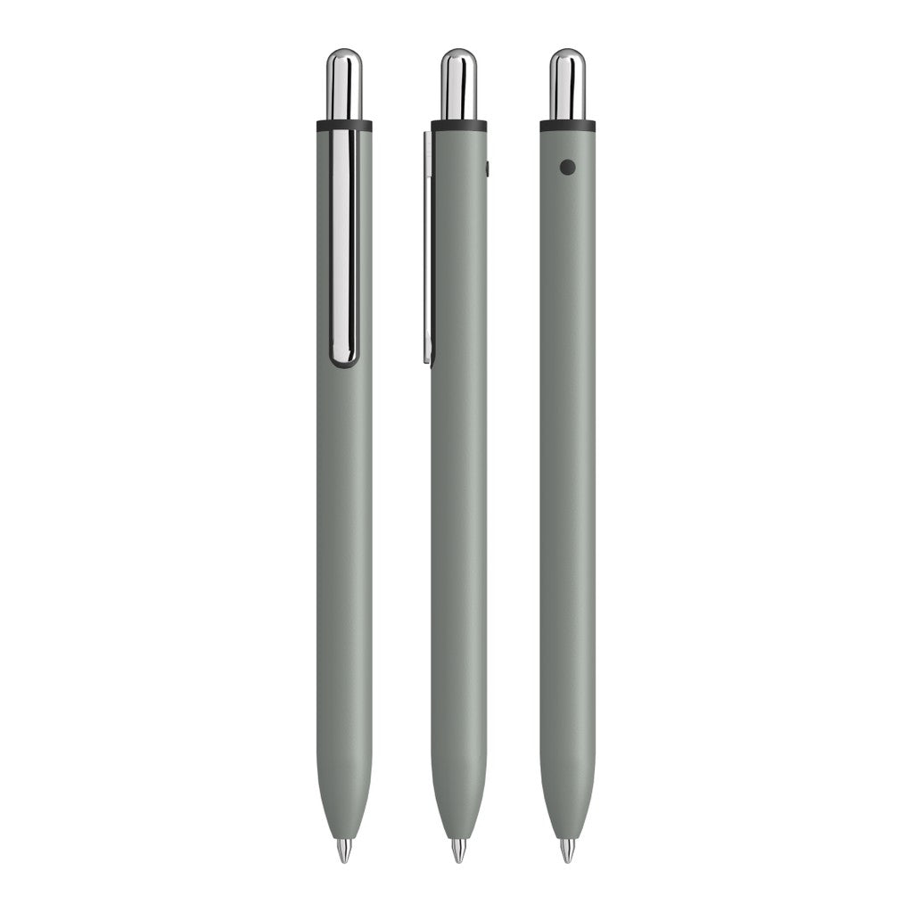Druckkugelschreiber aus mattem Metall mit Chromclip – Grau