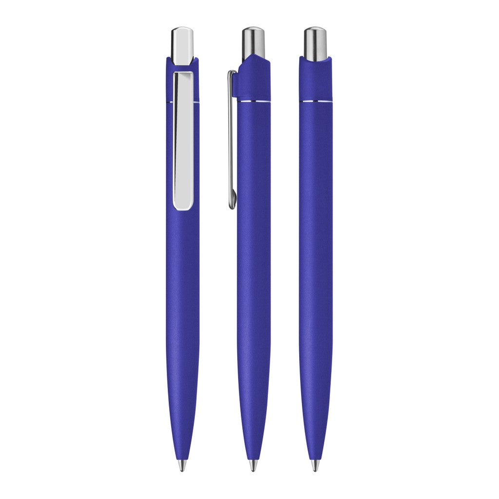 Druckkugelschreiber aus Metall mit flachem Clip – Blau
