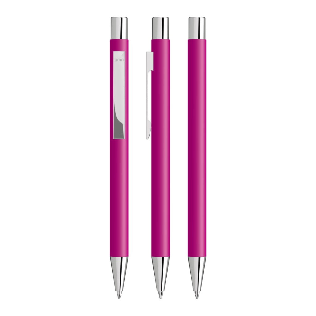 Druckkugelschreiber aus Metall mit silbernem Drücker – Magenta