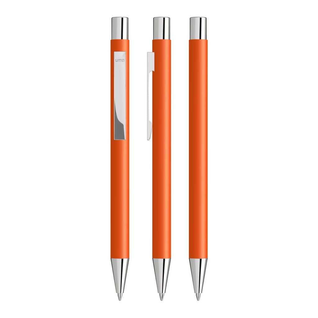 Druckkugelschreiber aus Metall mit silbernem Drücker – Orange