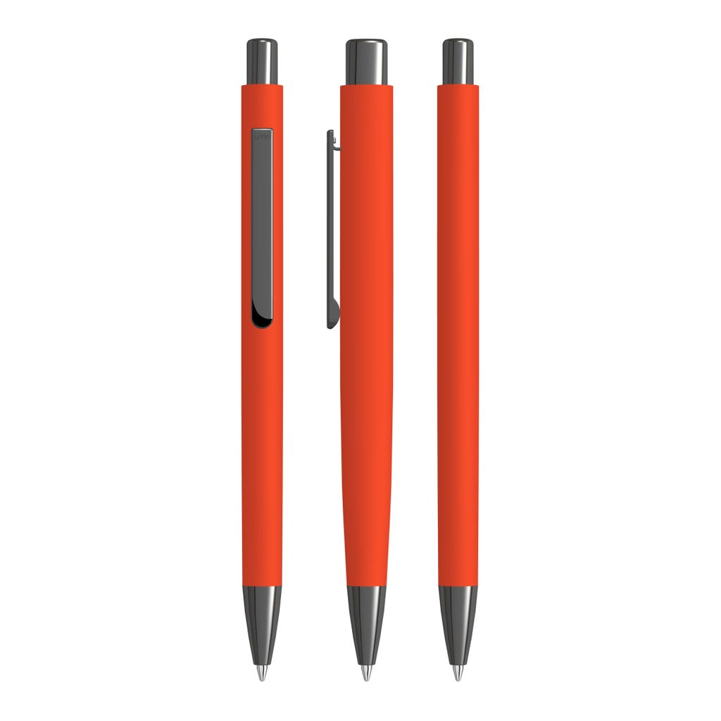 Druckkugelschreiber aus Metall mit Soft Touch Gehäuse – Orange