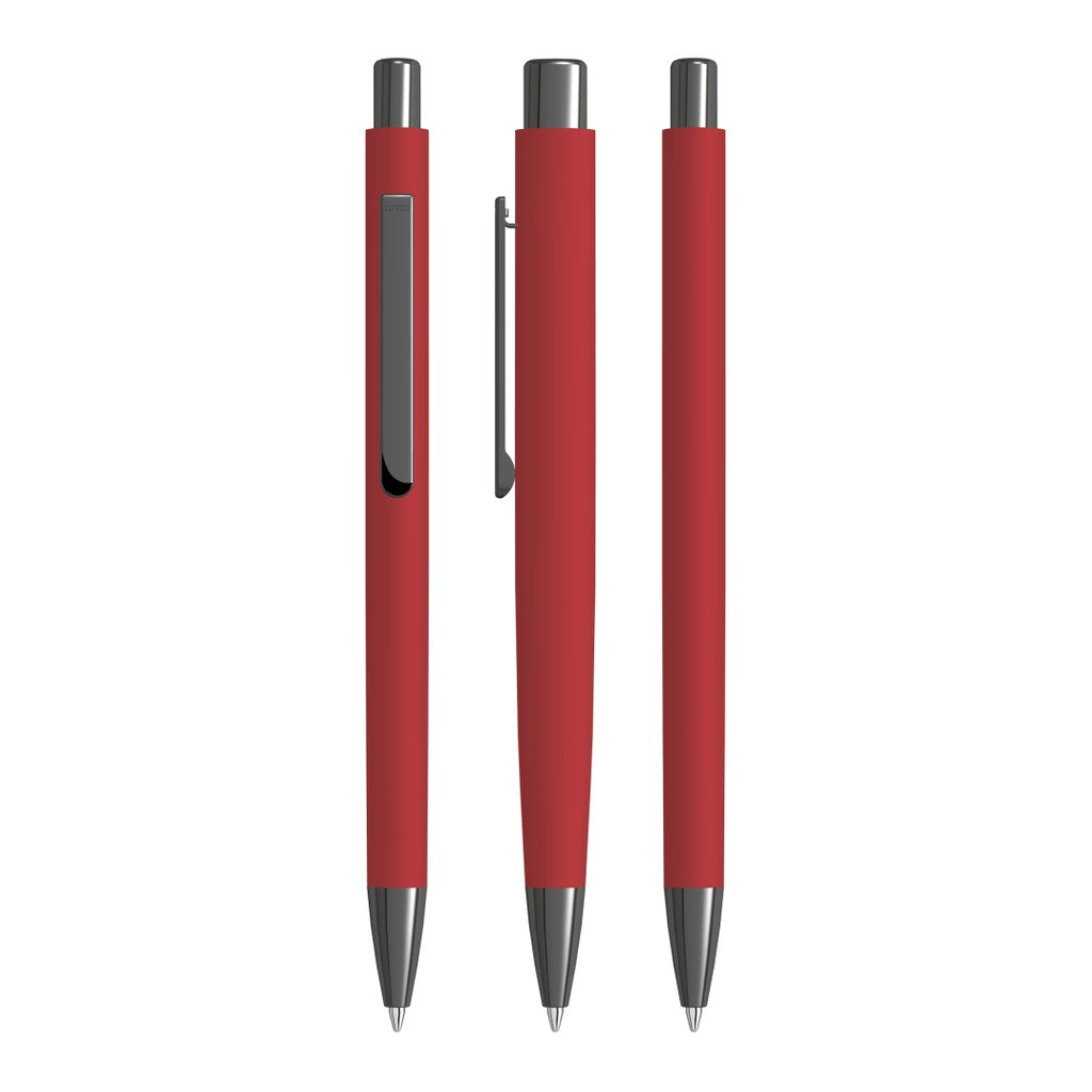 Druckkugelschreiber aus Metall mit Soft Touch Gehäuse – Rot
