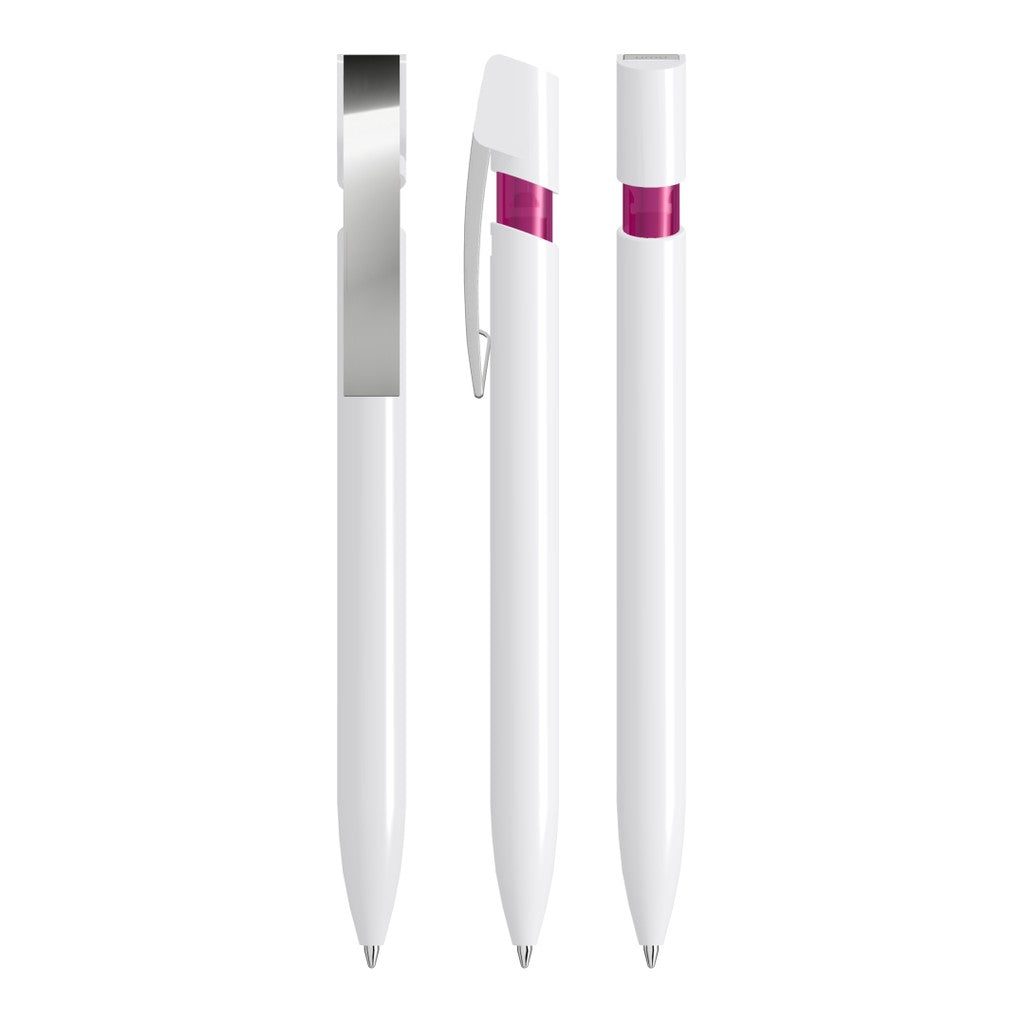 Druckkugelschreiber gedeckt mit Metallclip und Manschette – Magenta