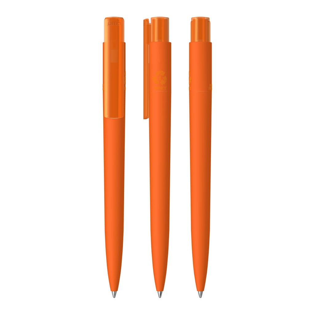 Druckkugelschreiber gummiert mit transparentem Clip – Orange