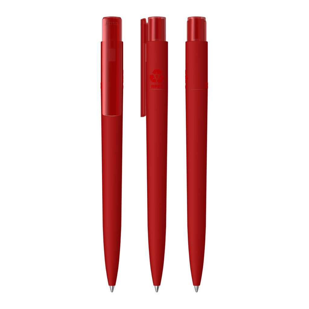 Druckkugelschreiber gummiert mit transparentem Clip – Rot