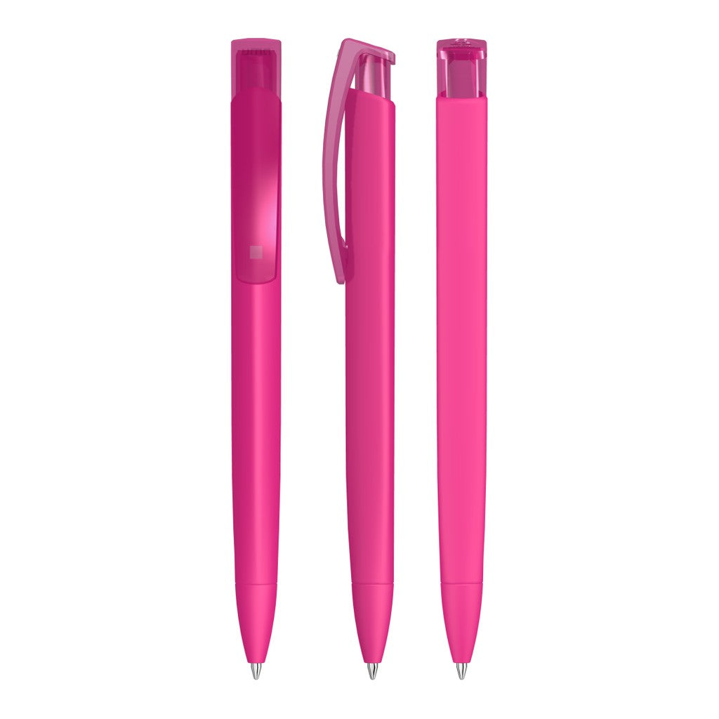 Druckkugelschreiber matt mit transparentem Clip – Magenta