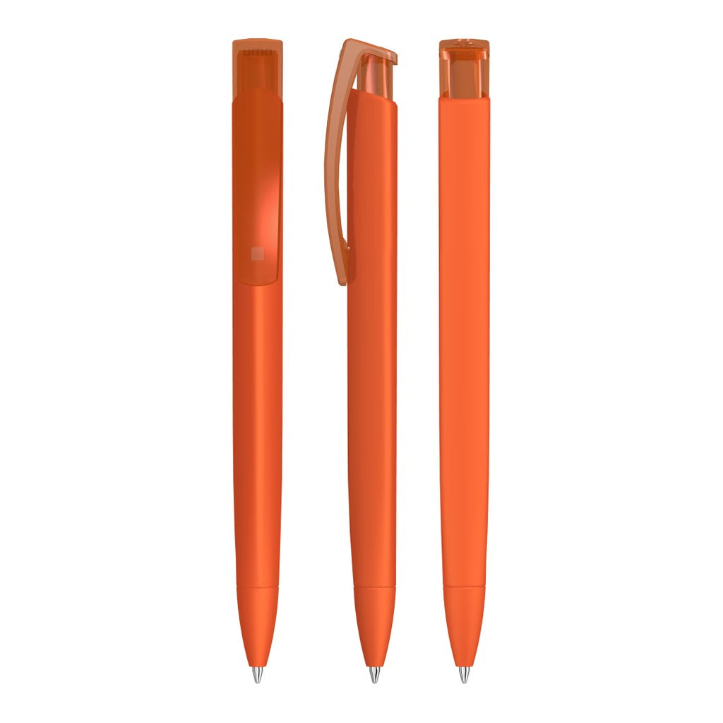 Druckkugelschreiber matt mit transparentem Clip – Orange