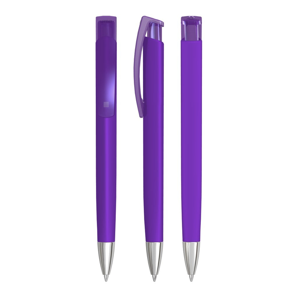Druckkugelschreiber matt mit transparentem Clip und Spitze – Violett