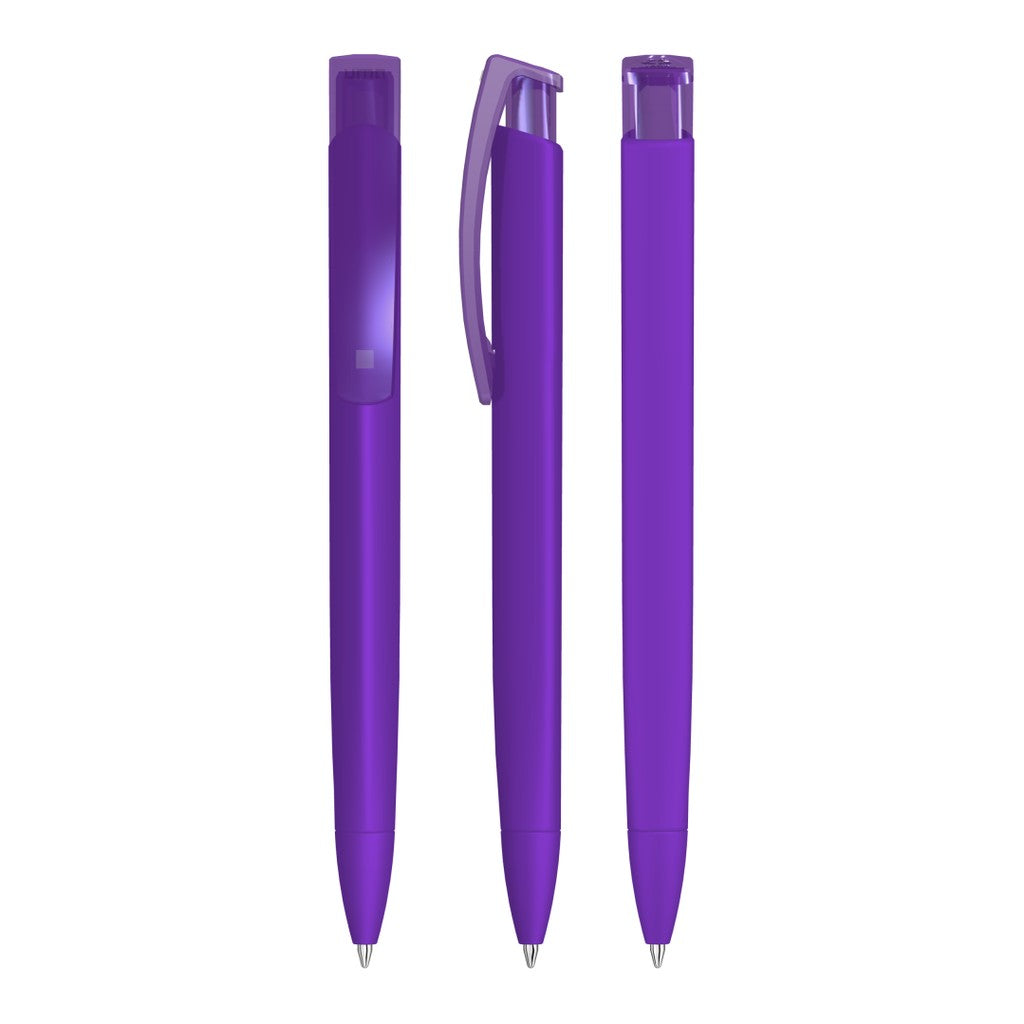 Druckkugelschreiber matt mit transparentem Clip – Violett