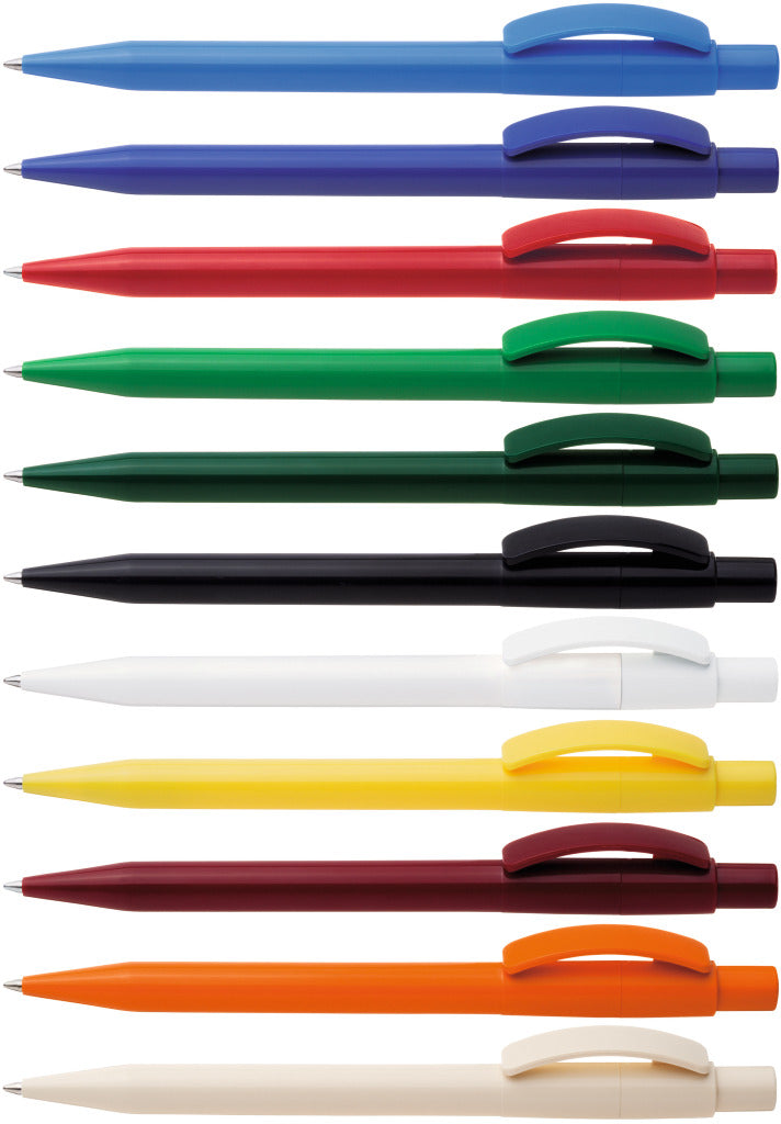 Druckkugelschreiber mit Bogenclip und glänzendem Gehäuse – alle Farben