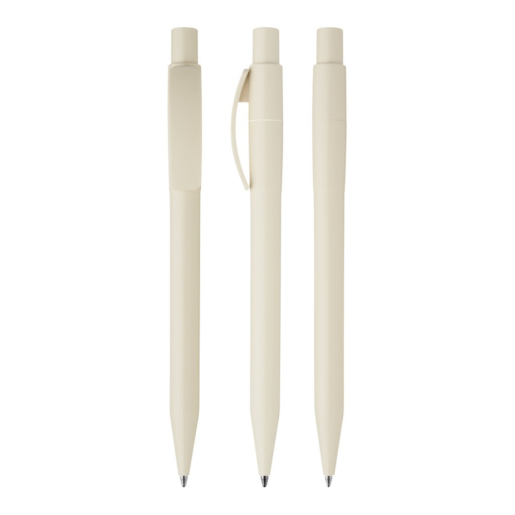 Druckkugelschreiber mit Bogenclip und glänzendem Gehäuse – Beige
