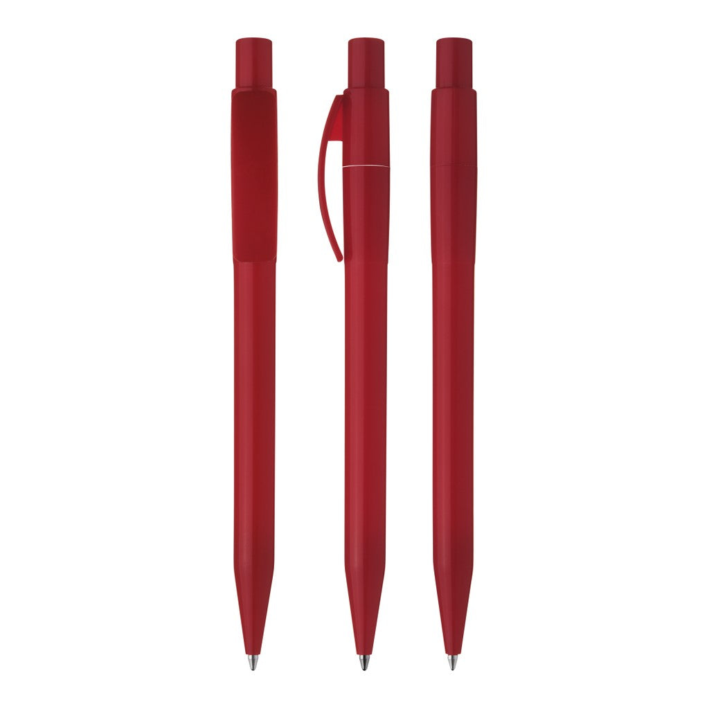 Druckkugelschreiber mit Bogenclip und glänzendem Gehäuse – Rot