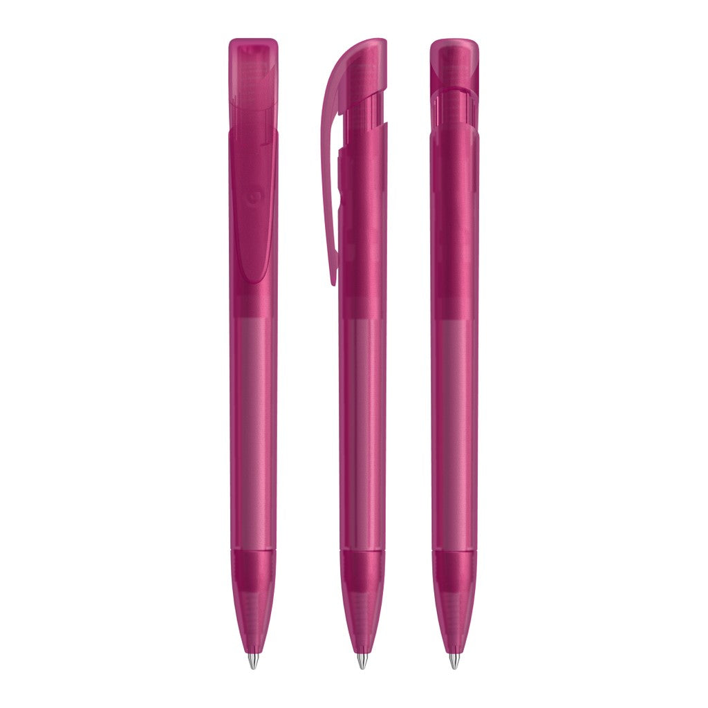 Druckkugelschreiber mit breitem Clip und frozen Gehäuse – Magenta