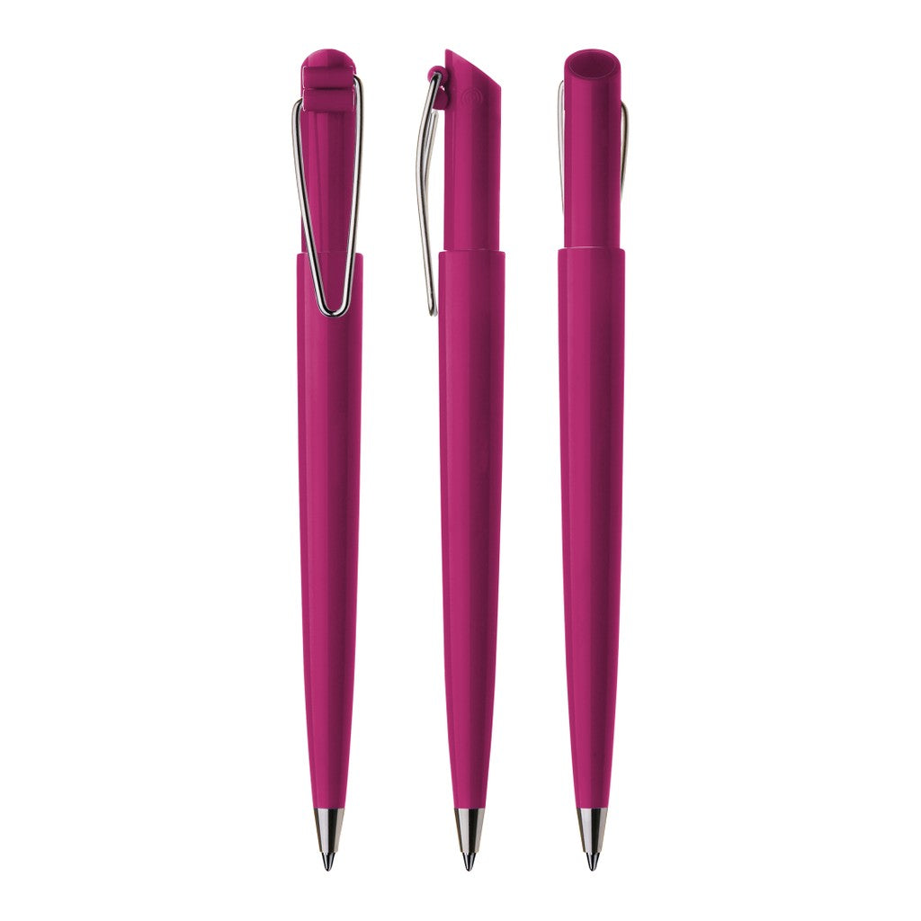 Druckkugelschreiber mit Drahtclip und schräger Kopfform – Magenta