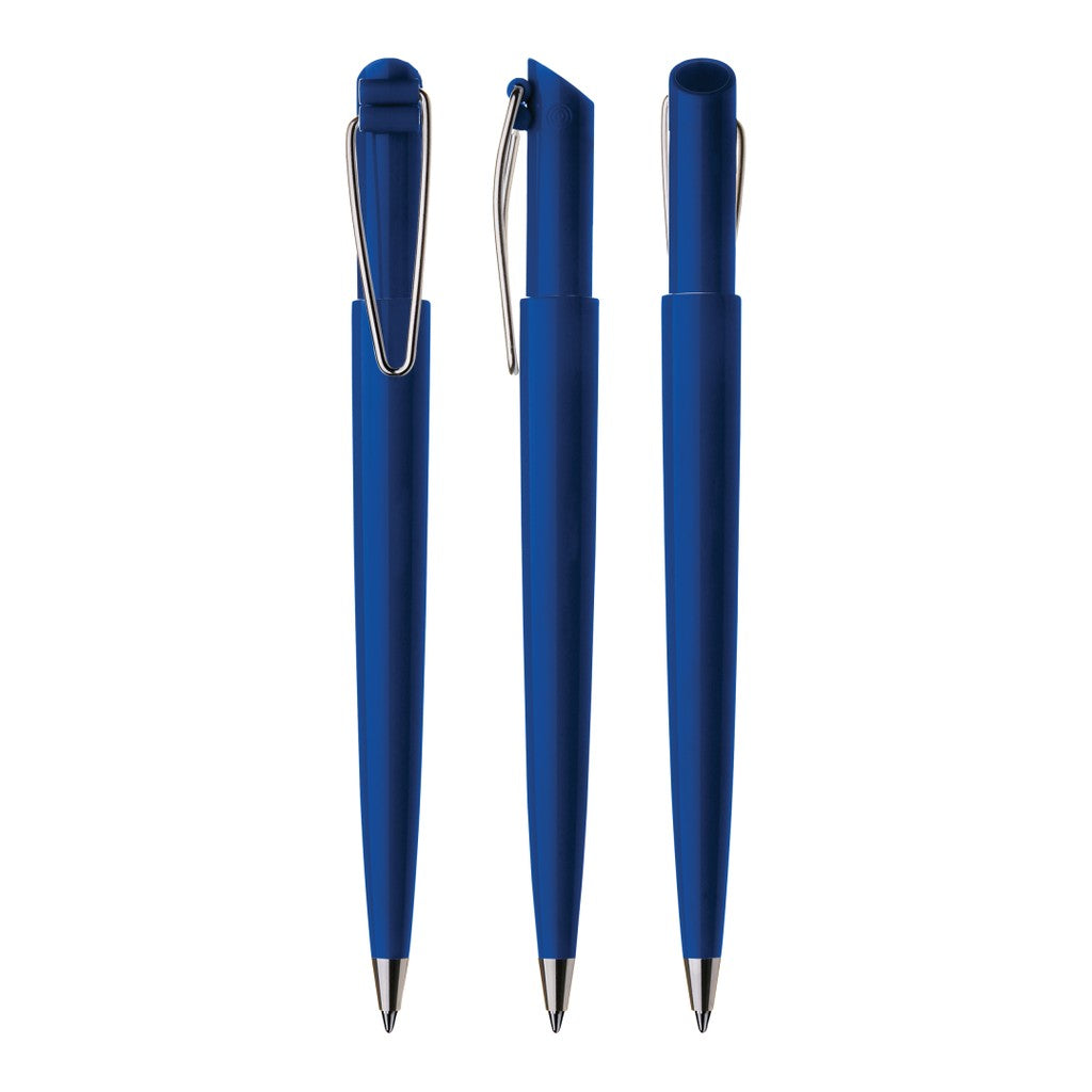 Druckkugelschreiber mit Drahtclip und schräger Kopfform – Mittelblau