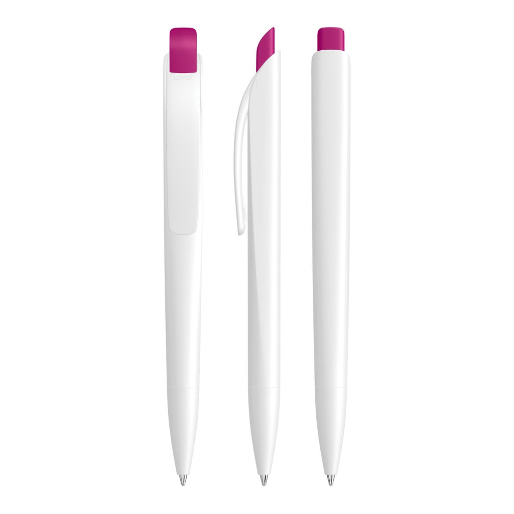 Druckkugelschreiber mit facettiertem Schaft und Bogenclip – Magenta